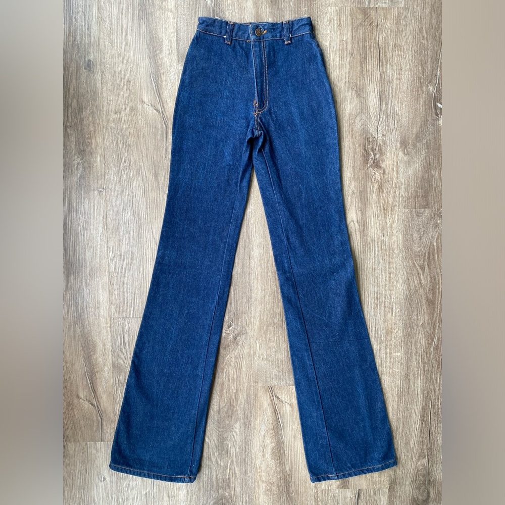 Vintage 1970s XXS XS 22 Chemin De Fer Wide Bell Bottom Denim Jeans Flares Hippie